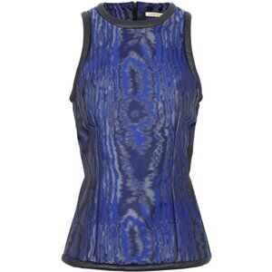 Christopher Kane AW/12 Blue Metallic Silk Moire-Jacquard Sleeveless Top